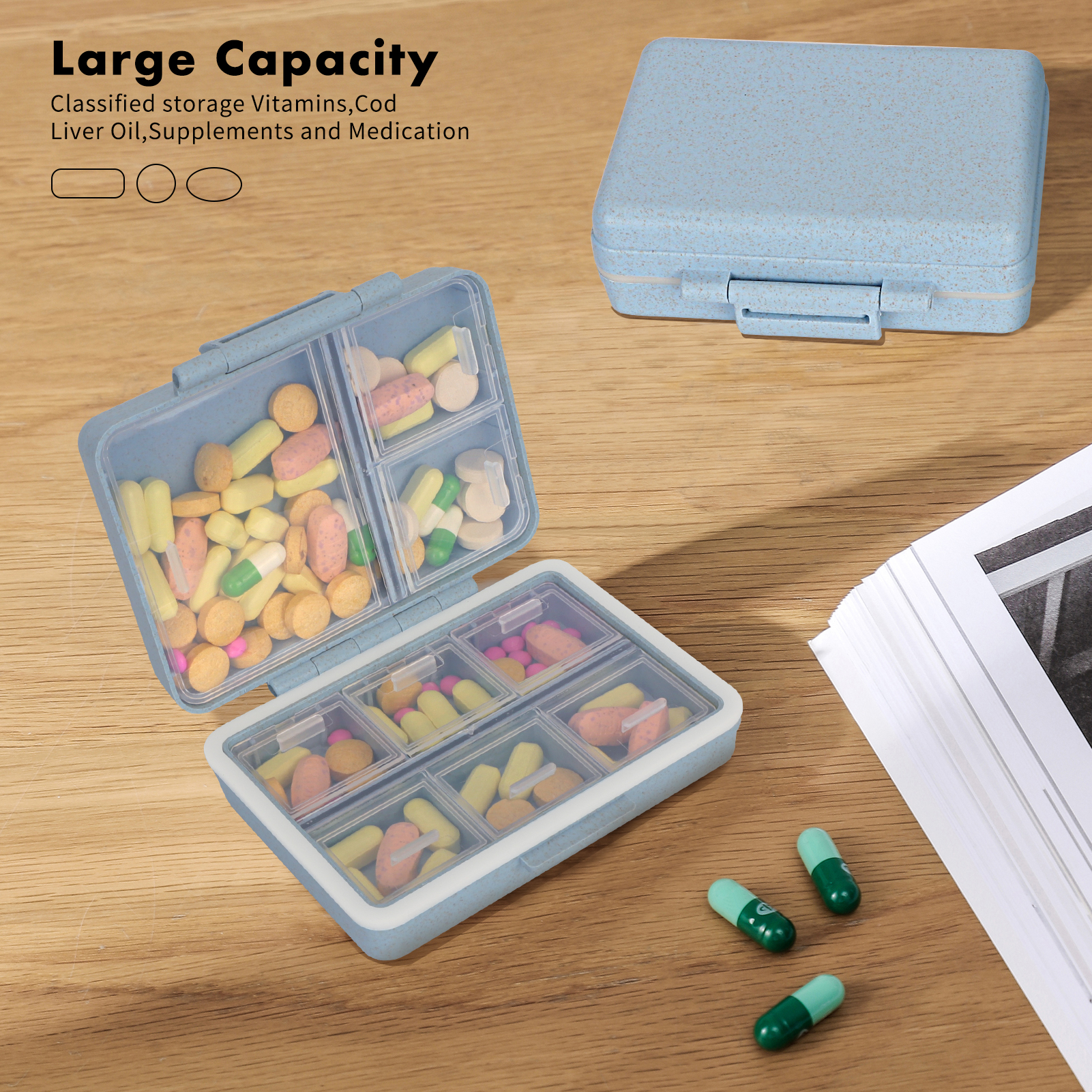 Skycase Pill Organizer, Travel Pill Cases, Weekly Pill Case Organizer 7  Day, 9 Compartments Portable Travel Pill Box for Pocket Purse,Daily Pill  Container for Medicine Vitamin Holder Container,Blue 